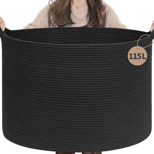 INDRESSME 115L Extra Large Black Blanket Basket, Dog Toy Bin