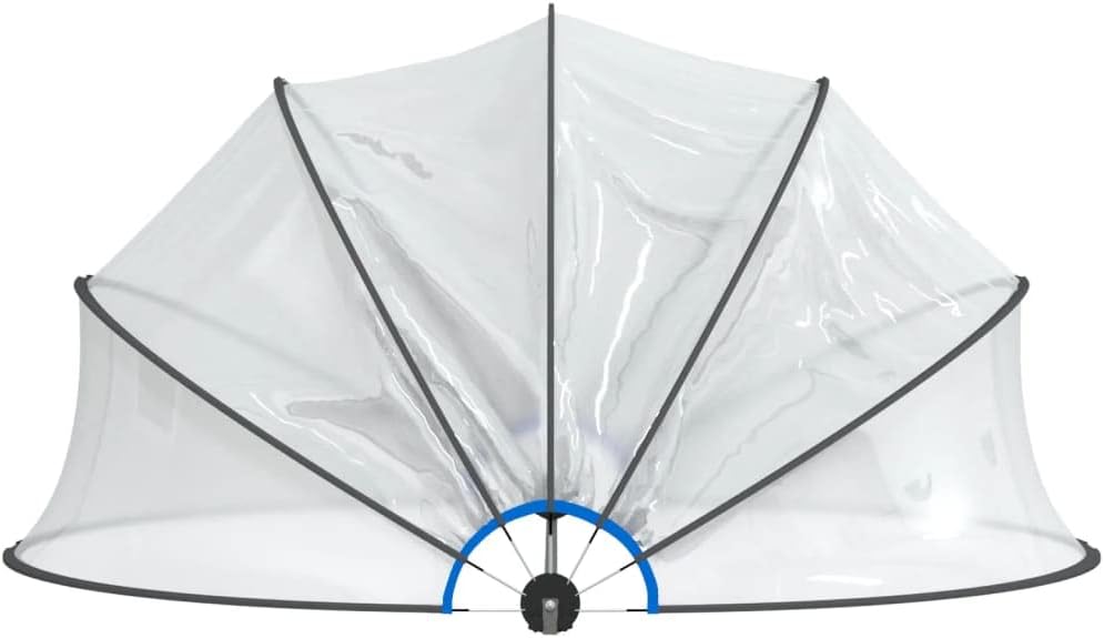 Diagram showing the pool dome partially open, with segments retracted to one side.