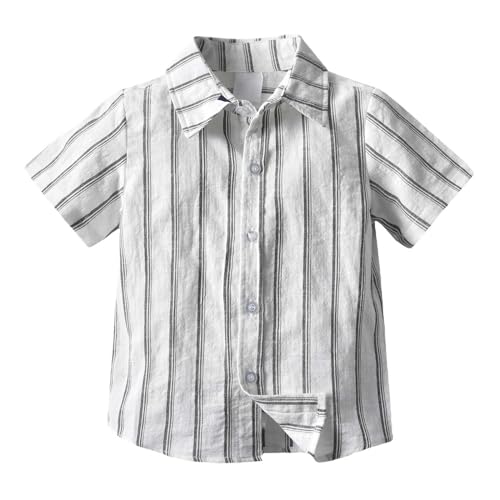 Baby Boys Girls Casual Striped Button Down Shirts Short Sleeve Cotton Dry Fit Collared Kids Tops Summer Beach Trendy Outfit