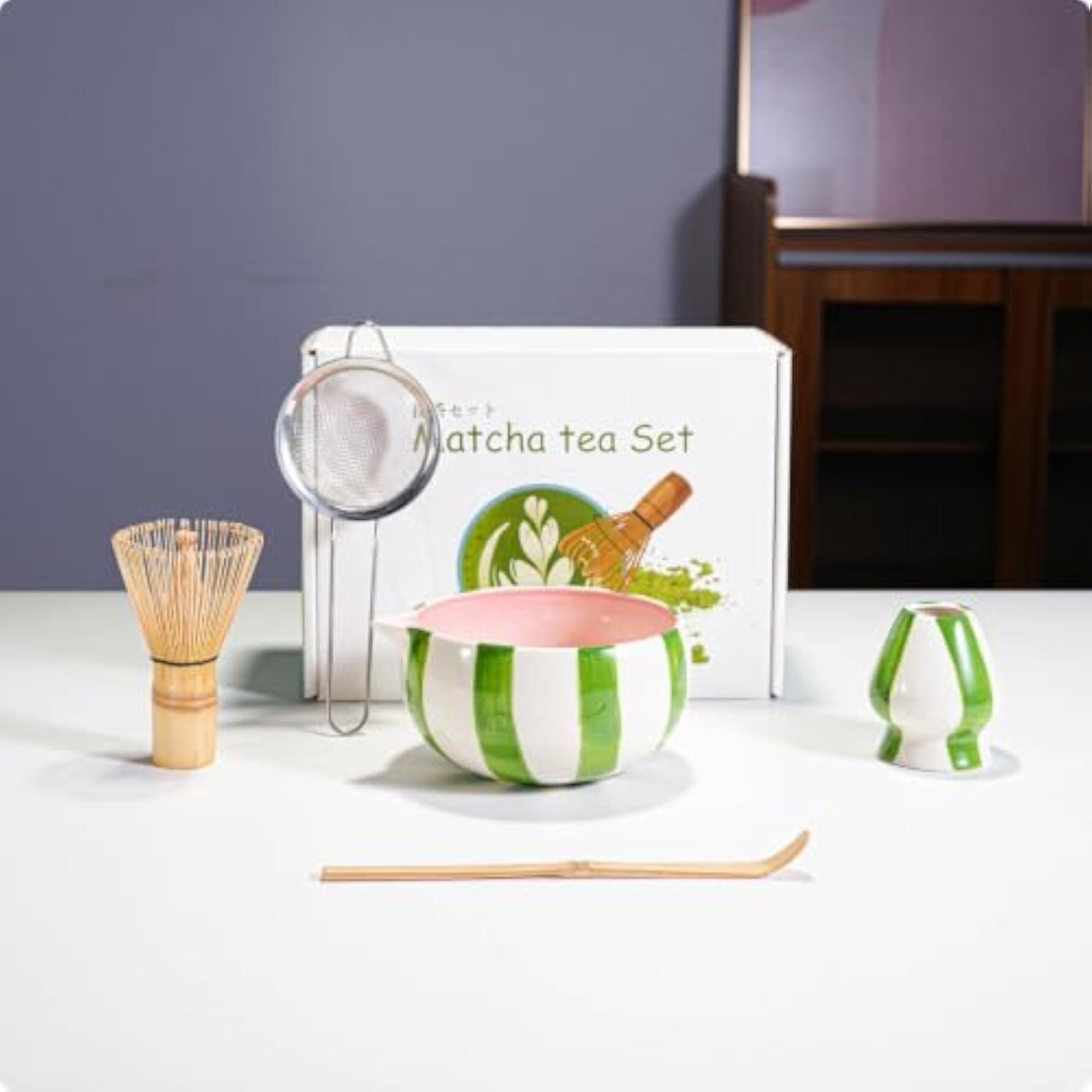 Ceramic Ceremonial Green Tea Set with Whisk Holder