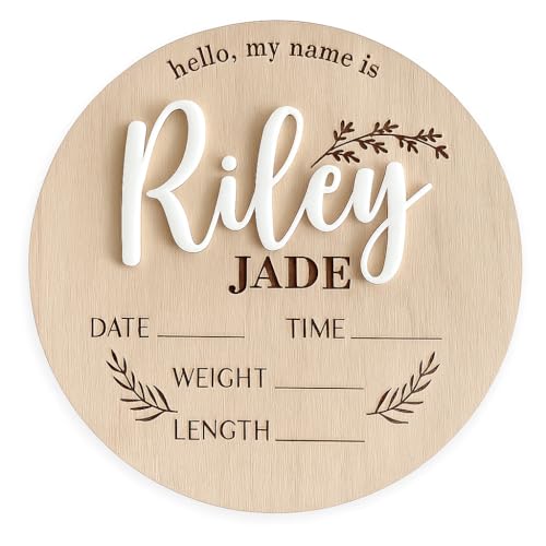 Personalized Baby Name Sign with Birth Stats - Custom Wood & Acrylic Newborn Announcement Plaque, First & Middle Name, Hospital Photo Prop, Nursery Wall Decor, Baby Gift