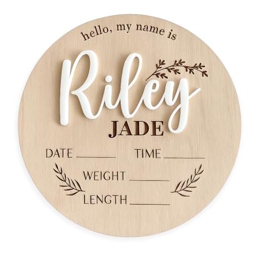 Personalized Baby Name Sign with Birth Stats - Custom Wood & Acrylic Newborn Announcement Plaque, First & Middle Name, Hospital Photo Prop, Nursery Wall Decor, Baby Gift