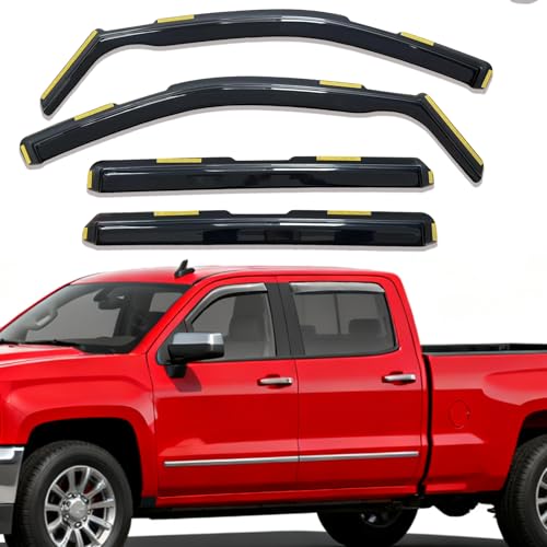Smoke in-Channel Rain Guards Window Visors Compatible with Chevrolet Silverado 1500 & GMC Sierra 1500,2019-2026 Only for Crew Cab, Window Deflectors Vent Deflector Sun Shade Pickup Truck Accessories