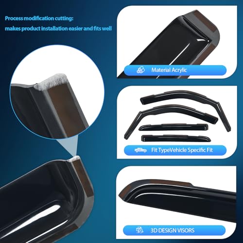 Image of Nilight in-Channel Rain Guards for Dodge Ram 1500 Crew Cab 2019-2026, 4PCS | Fits Ram 1500 Crew Cab 2019-2026, Smoke Acrylic Window Rain Guards for Rain and Less Wind Noise