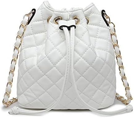 MCK Quilted Bucket Crossbody Bag and Purse for Women Drawstring Soft Vegan Leather Shoulder Bags (Medium to Small Size)