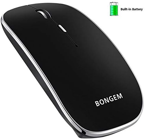 BONGEM® Silent buttons Ultra-thin Portable 2.4GHz Wireless Rechargeable Mouse Built-in 600mAh Battery for Notebook, PC, MAC, Laptop, Computer, Macbook with Nano Receiver-Black