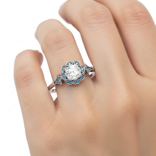 Image of Choose Your Gemstone Vintage Halo Diamond CZ Engagement Ring Sterling Silver Cushion Shape Vintage Engagement Rings Minimal Modern Design Birthday Gift Wedding Gift US Size 4 to 12
