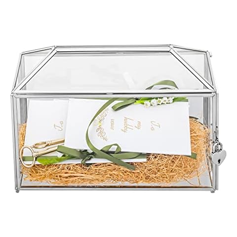 NCYP 32cm Caja de tarjetas de boda plateada con ranura y cerradura Cover