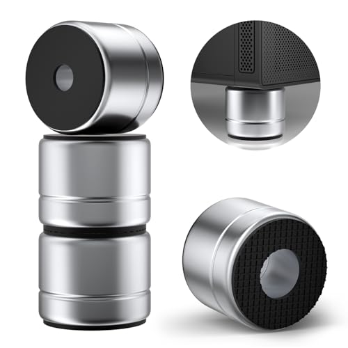 Speaker Isolation Feet 1 Inch Aluminum Turntable Isolation Feet Anti-Vibration Speaker Isolation Pads for Subwoofer Audio Equipment PC Case Feet with Non-Slip Rubber Rings - Silver 30*25mm 4 Pack