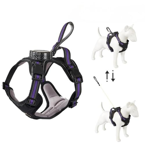 AZIEBAY 自動牽引ロープとペットベストを備えた防爆型伸縮式犬用牽引ハーネス (ダークパープル,XLサイズ)