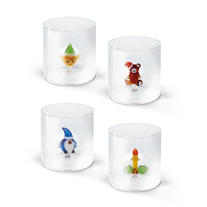 WD Lifestyle - Set 4 Bicchieri in Vetro Borosilicato 250ml con Decorazione Natalizia Interna (WD566NAT5)