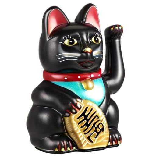 LilaLemon 4.5 Waving Moving Arm Gold Lucky Cat Chinese Oriental Fortune Money Decoration Maneki Neko Feng Shui Gift Home Office Decor Black