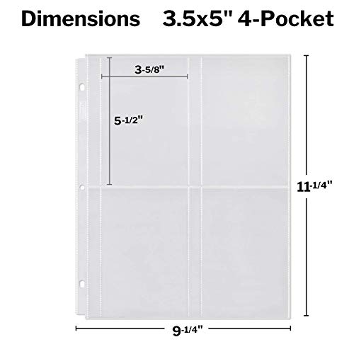 Dunwell Photo Album Page Refill - (3.5X5, 50 Pack), For 400 Pictures, 3-Ring Binder Photo Pockets, Each 4-Pocket Photo Page Holds 8 Pictures, 3.5 X 5 Photo Protectors Or 3.25X5.25 Seed Binder #TOP4