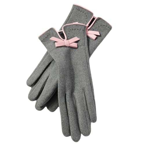 Womens Fleece Lined Cute Bow Winter Warm Knitted Gloves Driving Cold Weather Outdoor Fashion Gloves Solid Hiking Glove