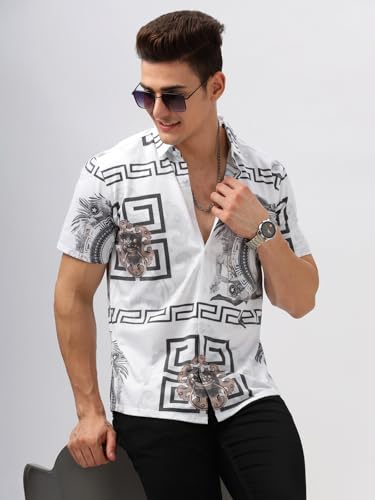 Image of BULLMER Trendy Regular Fit Printed Causal Half Sleeve Shirt for Men