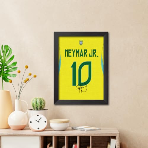 Image of TenorArts Neymar Jr Poster Frame Brazil 2026 Worldcup Jersey Laminated Photo Print Signature Framed Painting with Matt Finish Black Texture (12 inches x 9inches)