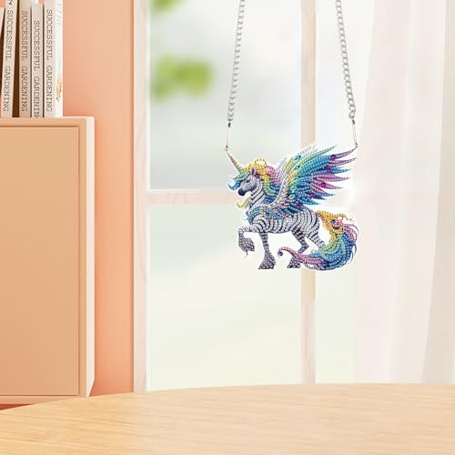 Image of AiYuanzsh Unicorn Horse Diamond Painting Hanging Kit, 5D Special Shaped Rhinestones Acrylic Suncatcher DIY Diamond Art Kit for Adults, Rainbow Wings Ornament for Wall, Window, or Garden Decor
