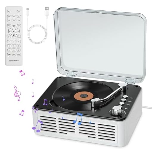 Gueray Reproductor de CD con Altavoces Sonido Estéreo HiFi, Reproductores CD Vintage Bluetooth para el Hogar, Reproductor de CD Retro con Radio FM y Control Remoto Compatible USB/AUX/Type-C (Blanco)