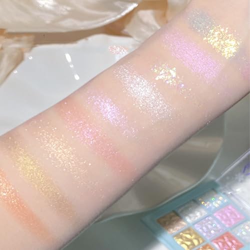 Glitter Eyeshadow Palette Eye Shadow Pallets for Women, Pink Silver Shimmer Eye Glitter Makeup Palette Eye Make-Up, Sparky Metallic Rainbow Gold White Pink Highly Pigmented Eye Make-Up Palettes - Image 3