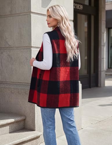 Zeagoo Red Plaid Vest for Women Sleeveless Long Jackets Flannel Work Coats - image 6