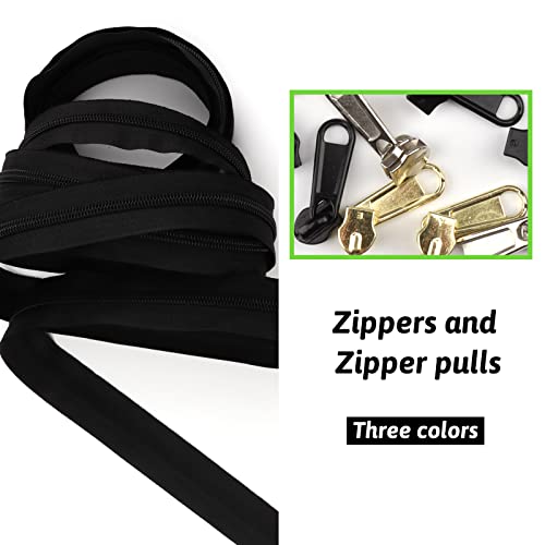 DOITEM #5 Silver Gold Black Metallic Nylon Coil Zippers by The Yard Bulk 16 Yards with 30pcs Sliders for DIY Sewing Tailor Craft Bags (Silver Gold Black) - Image 2