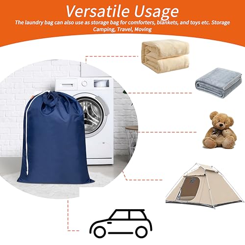 Polecasa Extra Heavy Duty Large Laundry Bag with Sturdy Handles and Drawstring Closure, 28 x 36 inches Durable Storage Bags for Basket, Hamper, College, Dorm, Travel, Navy