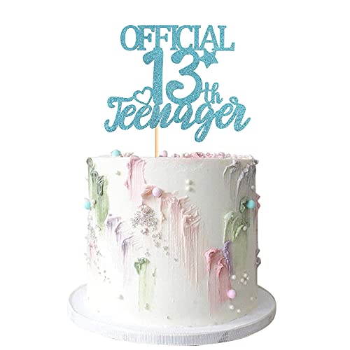 Image of Festiko1 Pack 13 Official Teenager Cake Topper Blue Glitter Thirteen Cake Pick Decoration for 13th Birthday Party Supplies