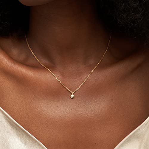 Myka - 1/10 Ct. T.w Lab Created Solitaire Diamond Necklace / Sterling Silver, Rose Gold Plated, Gold Plated, Gold Vermeil / Dainty Jewelry For Her, Women / Gift For Mother's Day, Birthday, Valentine's Day (18K Gold Vermeil) #TOP1