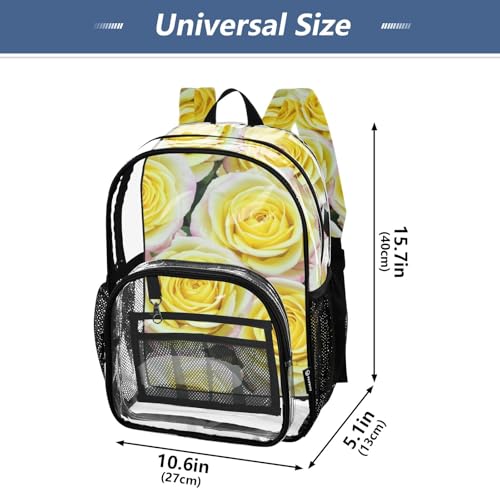 Clear Backpack for Women Pale Yellow Roses Pink Edges Boys Backpacks for Girls See through Shoulder Bag4