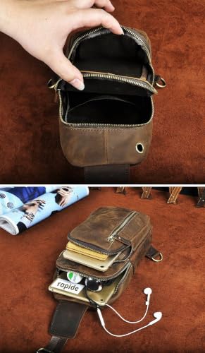 Le'aokuu Men Outdoor Casual Travel Hiking Tea Crossbody Chest Sling Bag Rig One Shoulder Strap Bag Backpack Men Leather 8005 (8005 Marron) – vue 6