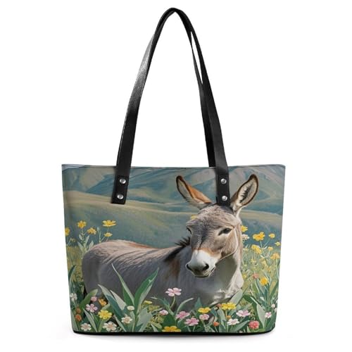 Leather Tote Bag Crossbody Bags for Women Fashion Top Handle Handbag Donkey And Flower Ladies Shoulder Bags Casual Beach Bag Gym Bages Ladies Purses for Shopping Work Travel