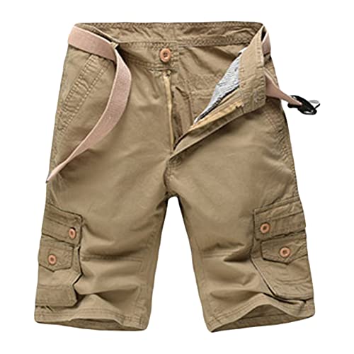 Men's Relaxed Fit Cargo Shorts Multi Pockets Tactical Outdoor Short Pants Casual Lightweight Twill Army Shorts (Khaki,34)