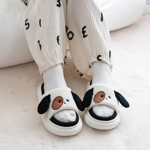 Cute Dog Slippers for Women Men Indoor, Cartoon Animal House Slippers,Comfortable Cotton Linen Bedroom Kawaii Shoes4