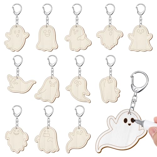 RattanView 24 Pcs Ghost Craft Color Your Own Keychains DIY