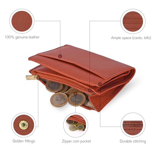 Image of Oak Leathers Leather Wallet For Women - Small RFID Coin Purse Credit Card & ID Holder for Ladies, Gift for Women's, Bifold Wallets (Nappa Orange)