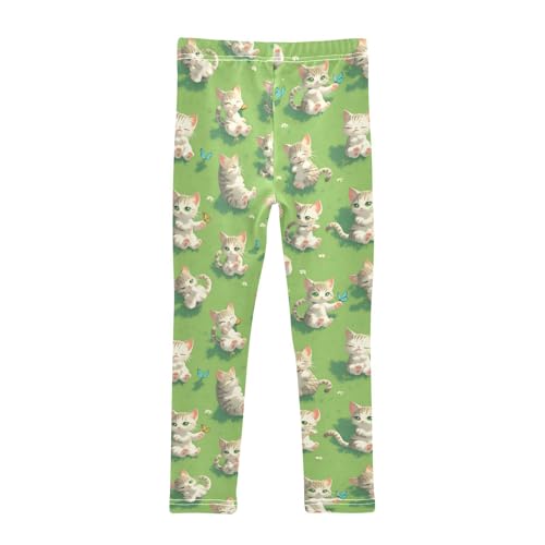 Cute Small Cats Girls' Leggings Toddler Doodles Butterflies Kids Yoga Pants Dance Active Tights 4T2