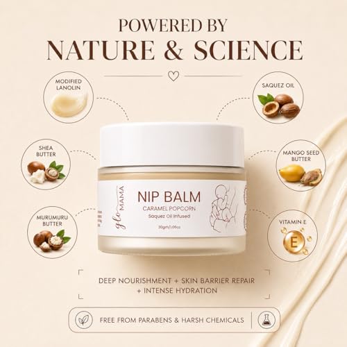 Image of GLO Mama Nipple Balm /Butter for Breastfeeding Mom | Lanolin Nip Balm for Sore, Cracked Nipples - Tasteless & Odorless | Fast Absorbing & Clinically Proven Safe for Baby | 30g