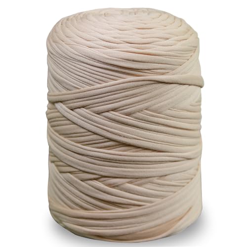 NOTIONSLAND 400g T-Shirt Yarn Knitting Yarn Fabric Crochet Yarn for Bag Basket Blanket Home Decor - Light Cream Soild Color Yarns