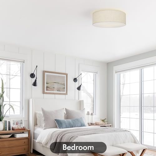 Vexagyle DCL-016 Flush Mount Ceiling Light,16''Modern Close To Ceiling Lamp With Double Linen Fabric Shade,3 Light Semi Flush Mount Ceiling Light Fixture,Farmhouse Drum Light Fixture thumb #4