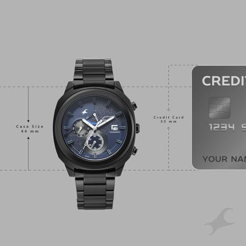 Image of Fastrack Kronos 3 with Blue Dial Black Stainless Steel Strap Watch for Men - 3335NM01