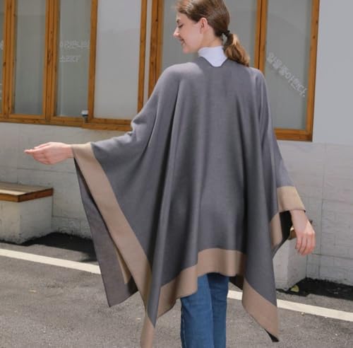 Women’s Knitted Cover Up with V-Neck Dual-Tone Reversible Shawl Wrap Lightweight Open Front Cardigan Pashmina Cape4