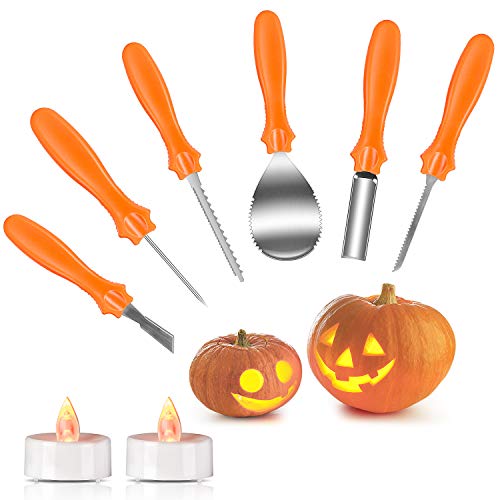 Halloween Pumpkin Carving Kit, Joyjoz Pumpkin Carving Tools Sets with 2 Pumpkin LED
