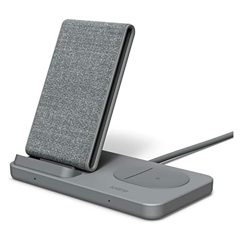 iOttie iON Wireless Duo CERTIFIED BY GOOGLE 10W Stand + 5W Pad Qi-Certified Charger | MADE FOR GOOGLE | Compatible with Google, Google Pixel, Pixel Buds | Includes Power Cable & Adapter | Dark Grey Cover
