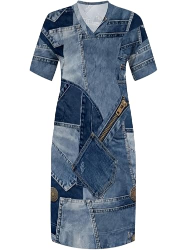 Image of Plus Size Maxi Dress for Women Short Sleeve V Neck Casual Loose Sundress with Pockets