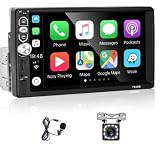 Podofo Autoradio Apple Carplay mit Mirrorlink 1Din 7 Zoll Touch Display Android Auto mit Bluetooth Freisprecheinrichtung und HD Rückfahrkamera AUX/SD/MIC/USB Eingang