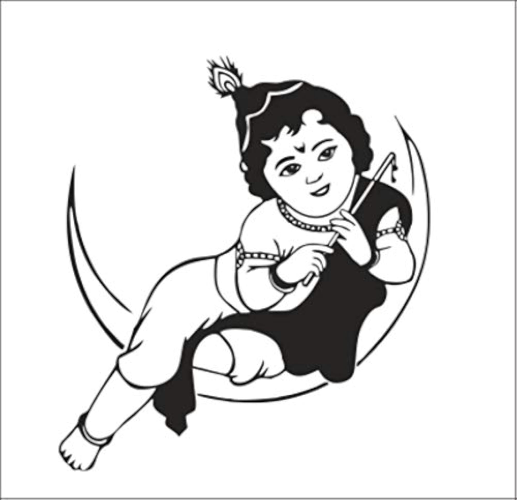 Bal Krishna on The Moon Black Wall Sticker