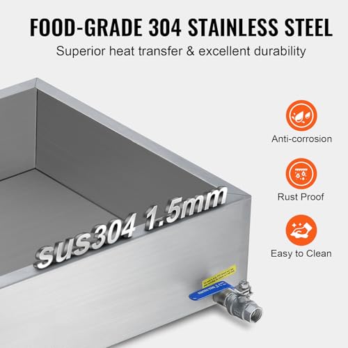 Image of VEVOR Maple Syrup Evaporator Pan, 11.2 Gal, 24 x 18 x 6 Inch Maple Syrup, 304 Stainless Steel Maple Syrup Pan, Evaporator Pan with 1 Valve and 3 Heating Methods, for Home, Outdoor