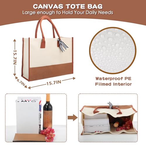 Reginary 12 Pack Canvas Tote Bags Initial Classic Present Personalized Canvas Beach Bag for Wedding, Birthday, Beach(Brown and White)2