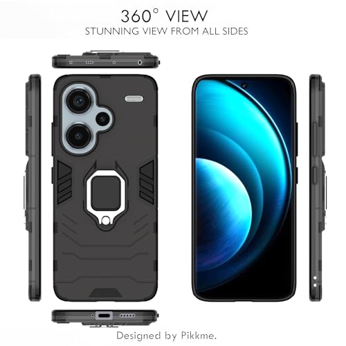 Image of Pikkme Redmi Note 13 Pro Plus 5G Back Cover | D5 Tough Armor Bumper | 360 Protection Case | Ring Holder Stand Case for Redmi Note 13 Pro Plus 5G (Black)