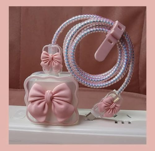 Image of EDNITA Charger Cable Protector with 3D Cute Pattern for iPhone Charger only 18W & 20W | Data Line Wire Saver Charging Cable Charger Protective Cable Full Protection Set of - 1 (Pink Bow)